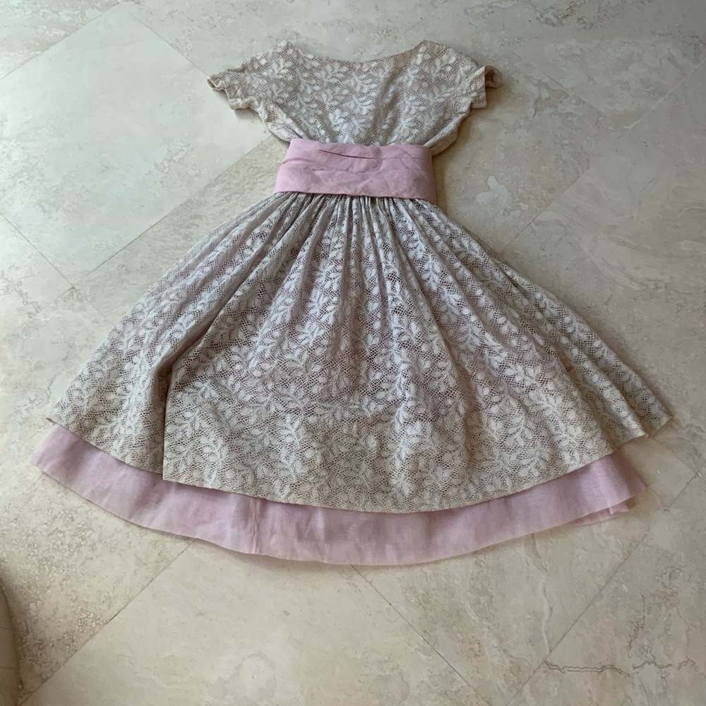 Vintage Lanz Elegant Lace Dress/ Pink Accents sz sm